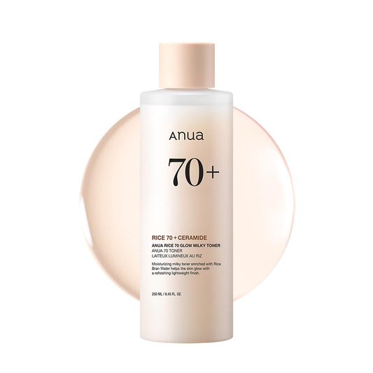 Anua Rice 70 Glow Milky Toner – Tonico Viso Idratante e Illuminante Coreano, con Acqua di Riso 70%, Niacinamide, Ceramidi e Pantenolo, Tonico Lattiginoso per Pelle Sensibile, Non Comedogenico (250ml)