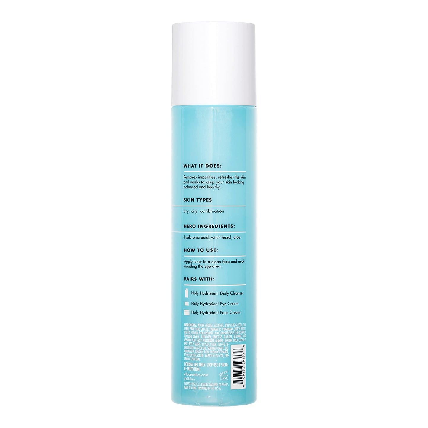 e.l.f. SKIN Keep Your Balance Toner, delicato, rinfrescante, antinfiammatorio, rimuove make-up e impurità, idrata, deterge, lenisce, infuso con acido ialuronico, amamelide e aloe