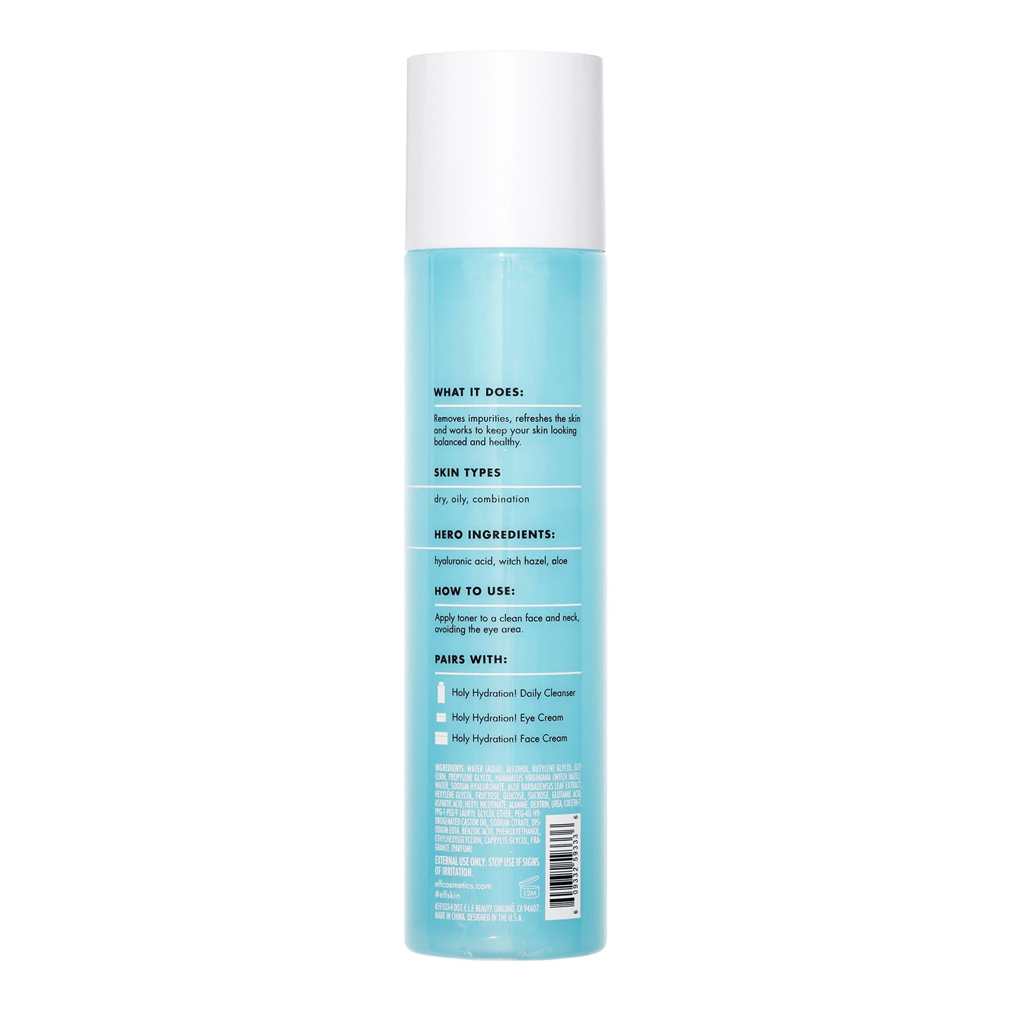 e.l.f. SKIN Keep Your Balance Toner, delicato, rinfrescante, antinfiammatorio, rimuove make-up e impurità, idrata, deterge, lenisce, infuso con acido ialuronico, amamelide e aloe