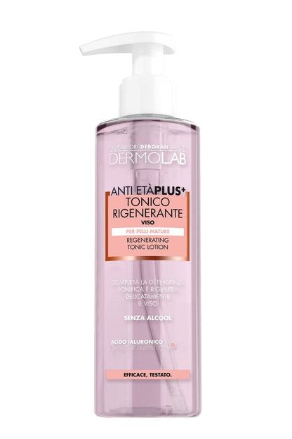 Dermolab - Tonico Viso Antietà Plus per Pelli Mature, con Pool di Acido Ialuronico, Effetto Antiage e Tonificante, Deterge e Leviga le Rughe, Senza Alcool, Dermatologicamente Testato, 200 ml
