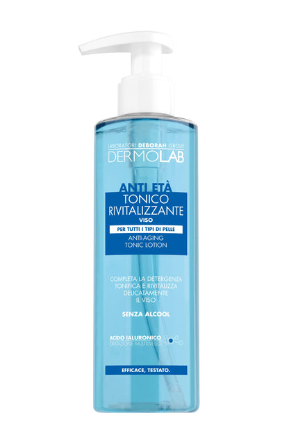 Dermolab - Tonico Viso Antietà Rivitalizzante per Tutti i Tipi di Pelle, con Pool di Acido Ialuronico, Effetto Antiage e Tonificante, Deterge e Leviga le Rughe, Dermatologicamente Testato, 200 ml