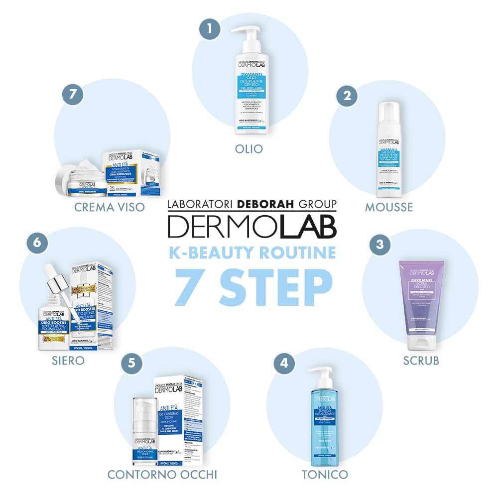 Dermolab - Tonico Viso Antietà Rivitalizzante per Tutti i Tipi di Pelle, con Pool di Acido Ialuronico, Effetto Antiage e Tonificante, Deterge e Leviga le Rughe, Dermatologicamente Testato, 200 ml